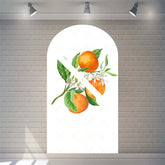 Aperturee - Aperturee Watercolor Fresh Orange Fruit Arch Backdrop Floral Leaves Pattern Vibrant Birthday Party Decor